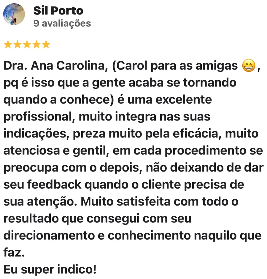 Avaliação de Sil Porto no Google: cinco estrelas, excelente profissional